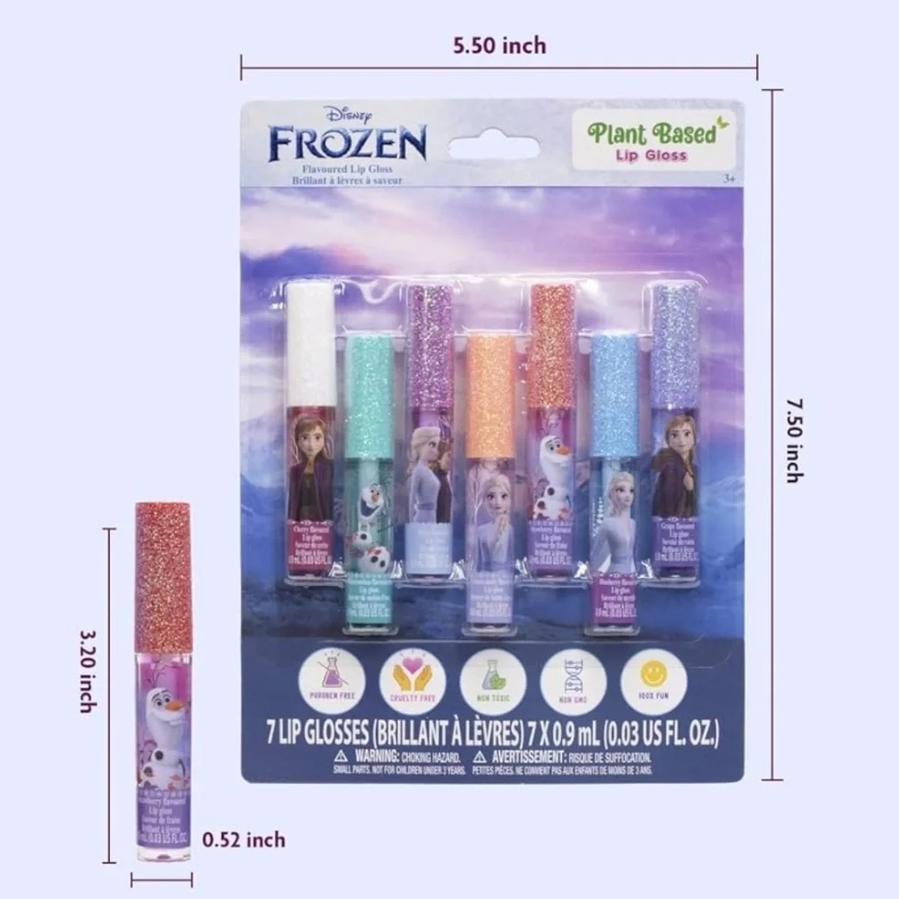 Vegan Disney Frozen- 7-Piece Plant Based Lip Gloss Party Favors Set Girls NEW